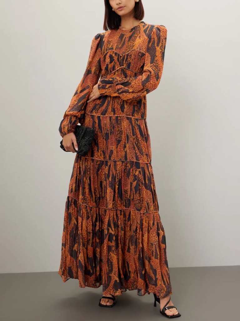 Farm Rio Giraffes Puff Sleeve Maxi Dress